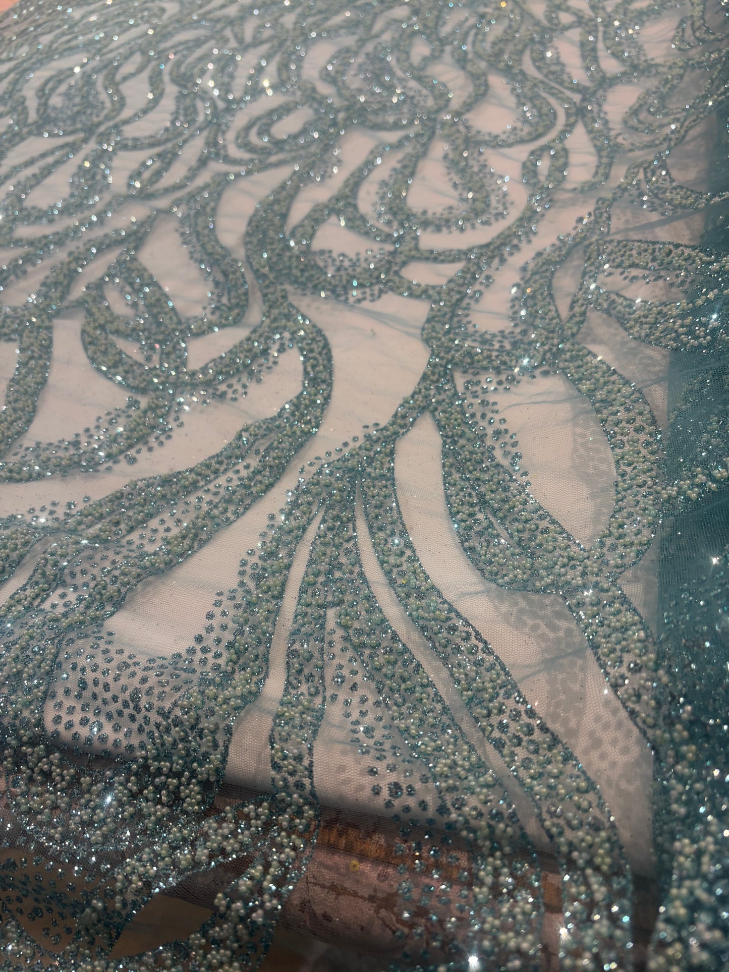 Turquoise swirl glitter mesh